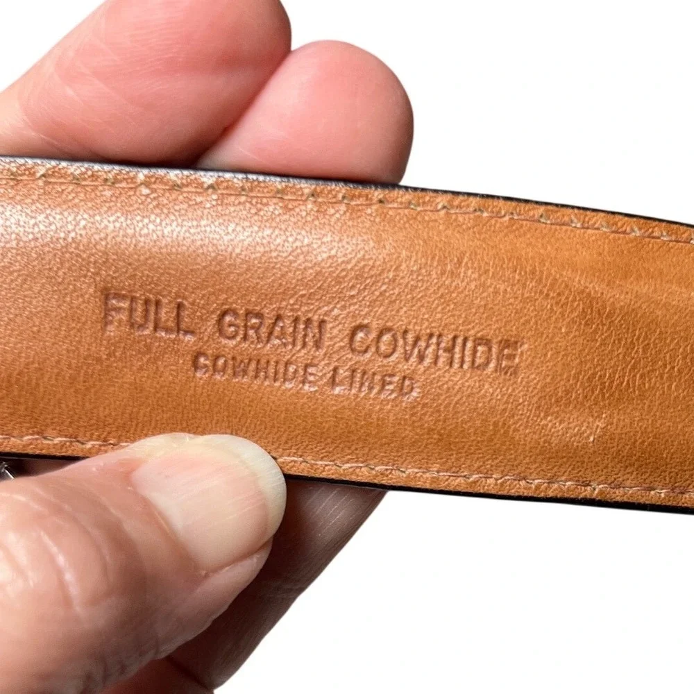 Vintage Western Equestrian Embossed Leather Belt Solid Brass L'Aiglon Tan‎ 40-42